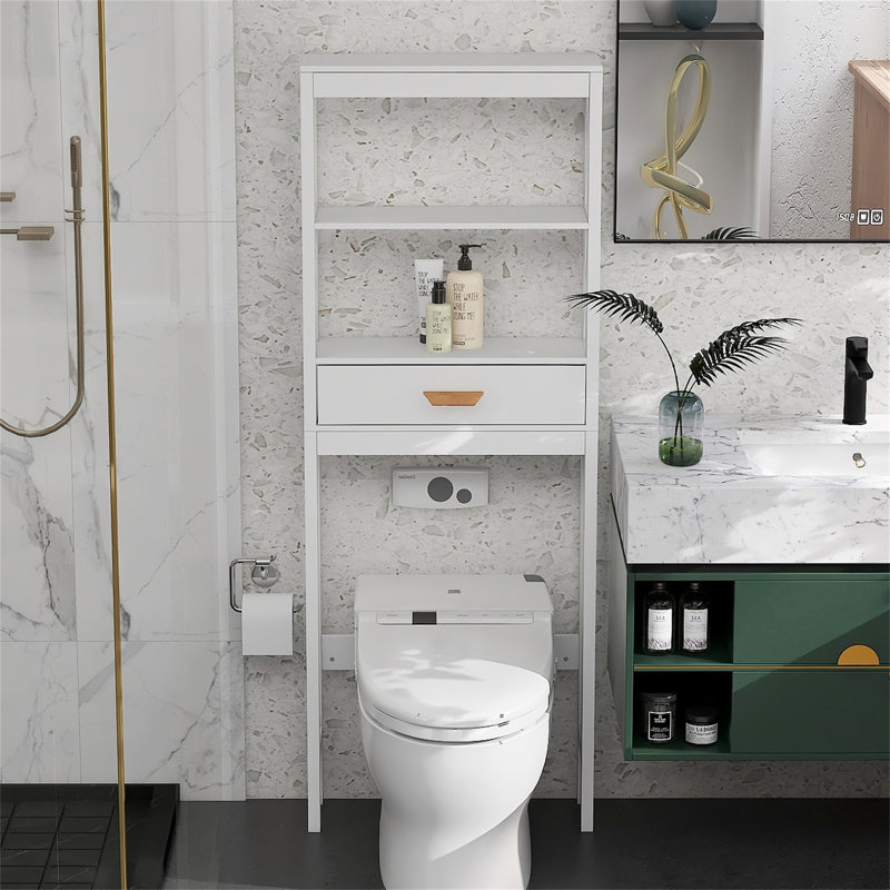 Armoire de rangement au-dessus de la toilette blanche avec un tiroir et 2 tablettes