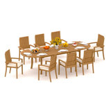 7 Pcs Grade-A Teak Wood Dining Set: 118" Double Extension Oval Table And 6 Goa Stackng Arm Chairs #11GO2606