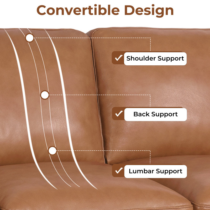 Modern Oversized comfy sofa couch, Genuine Leather Sofa Couch For Living Room, Tan Genuine Leather