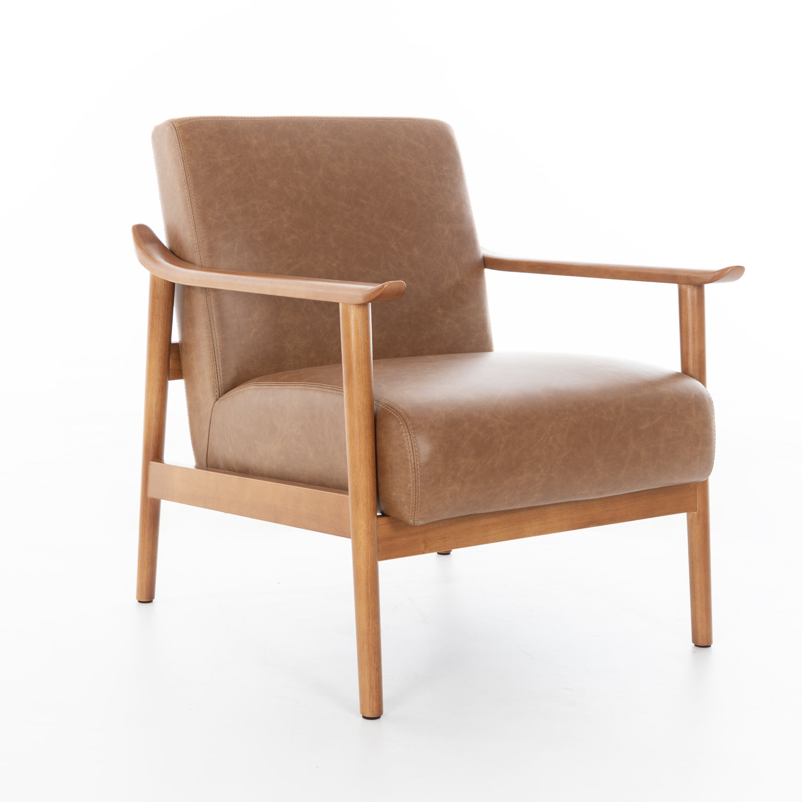 Wythe Mid Century Modern Solid Wood Armchair, Brown