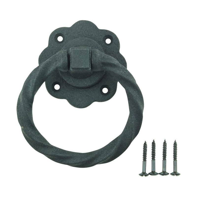 Black Wrought Iron Flower Ring Cabinet Pull with Hardware