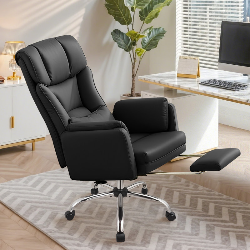 Chaise de bureau ergonomique inclinable à haut dossier avec dossier et repose-pieds réglables, Noir