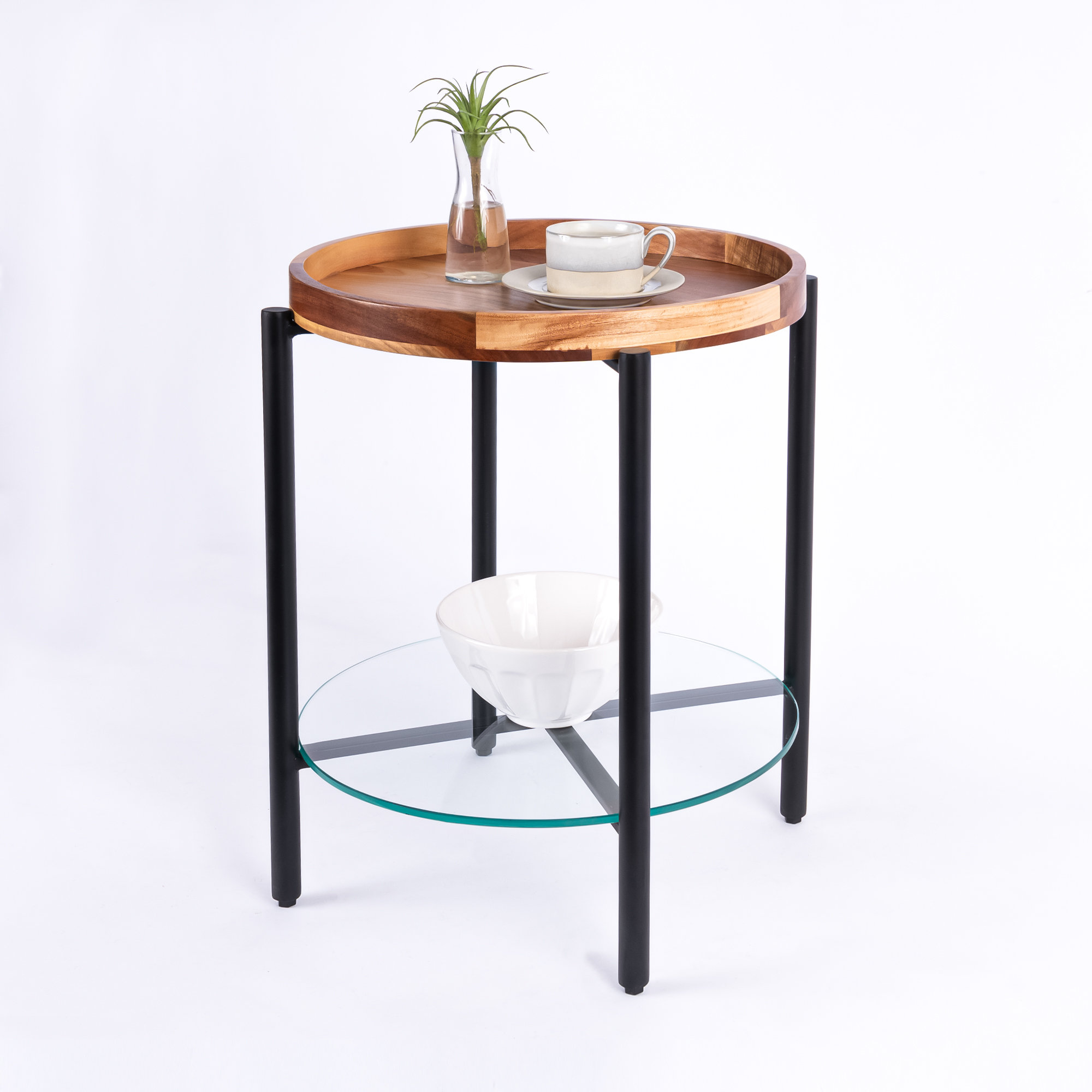 Latitude Run® Albrightsville Solid Wood Tray/Glass Top End Table with