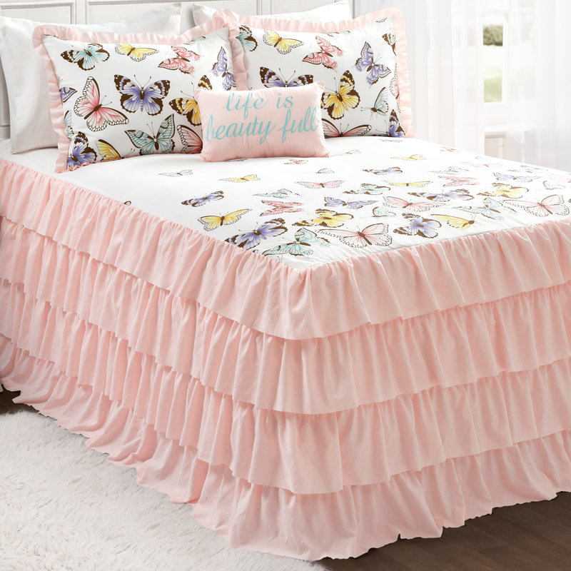 Lush Decor Flutter Butterfly Bedspread Set, Full/Double Bedspread + 2 Shams + 1 Throw Pillow