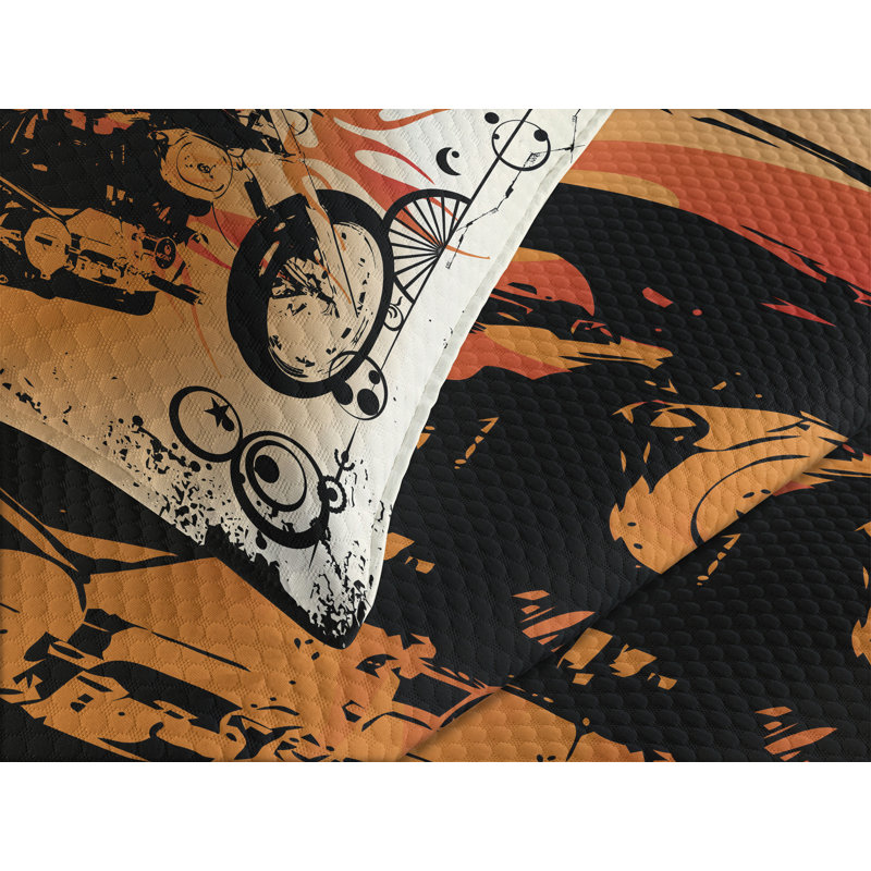 Ambesonne Orange Black Bedspread Freedom Theme Sign, Queen Bedspread + 2 Standard Shams