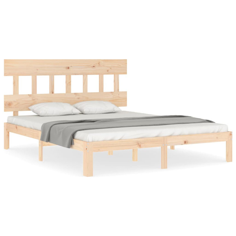 Bed Frame with Headboard, Brown, European Kingsize (160 x 200cm)
