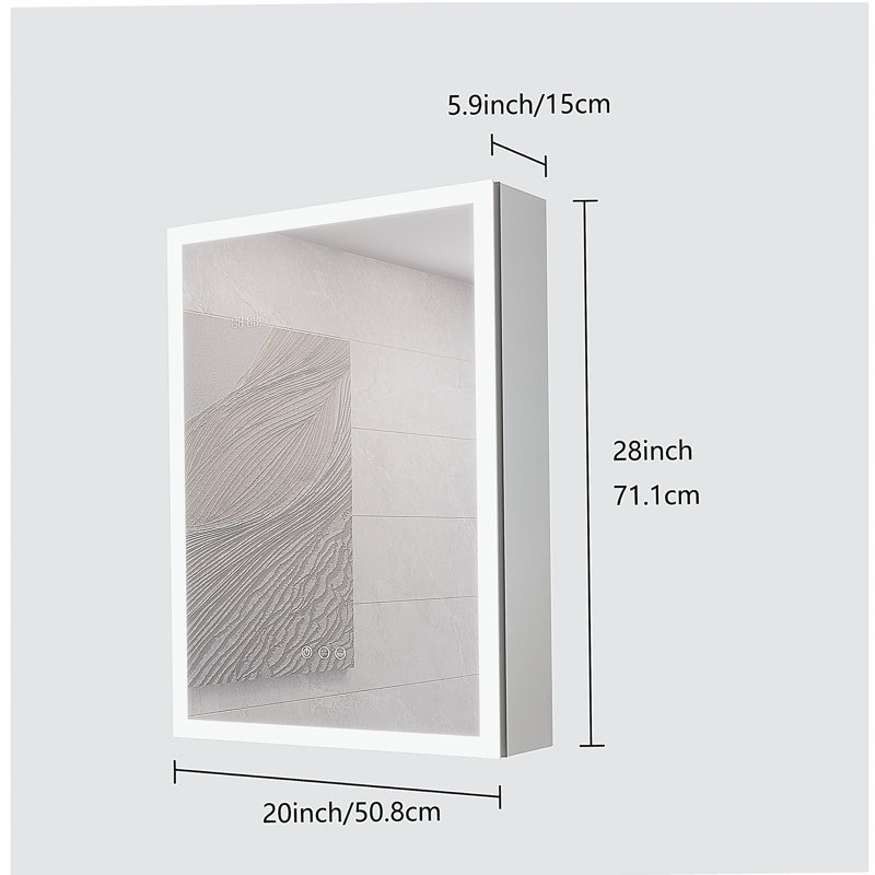 Armoire à pharmacie de salle de bain avec lumières, armoire à pharmacie DEL 28 po x 20 po avec miroir, armoire à pharmacie lumineuse avec désembueur, gradateur, horloge numérique et affichage de la température, montage en surface