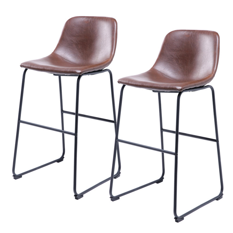 Tabourets de bar en cuir Parveena, Brun, 2, Tabouret de bar (siège d'une hauteur de 29 po)