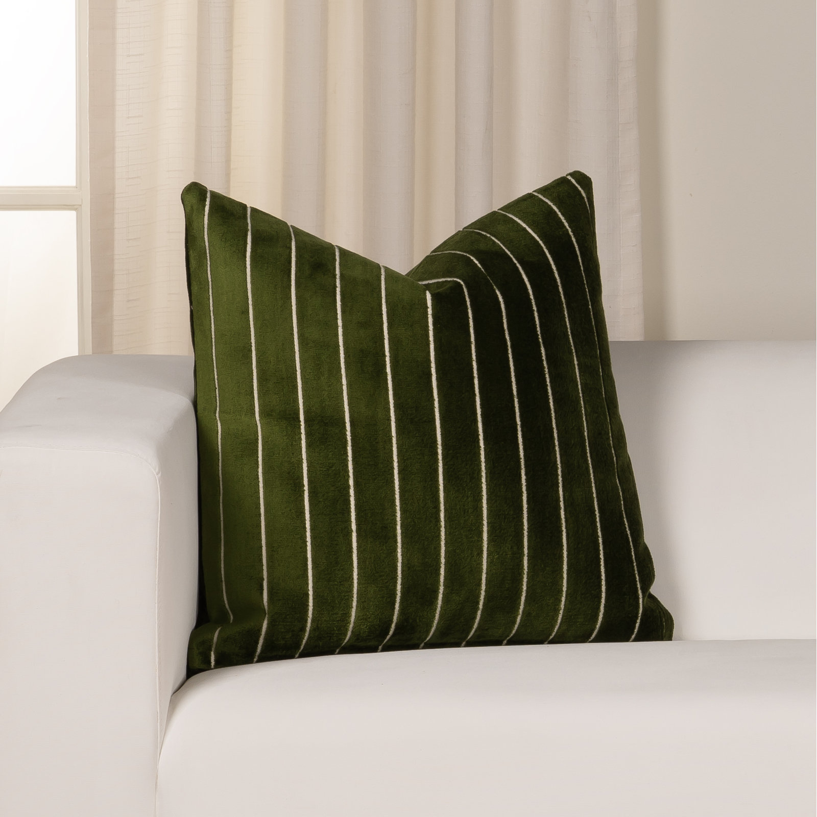Maxton Striped Throw Pillow, Green, Polyester, Square 20"