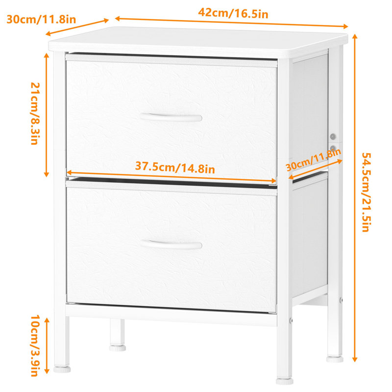 Braelon 42cm W Metal Bedside Table, White