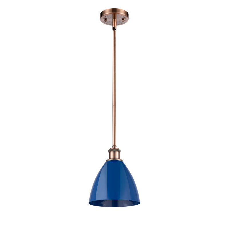Luminaire suspendu conique à 1 lumière, Bleu, Cuivre antique