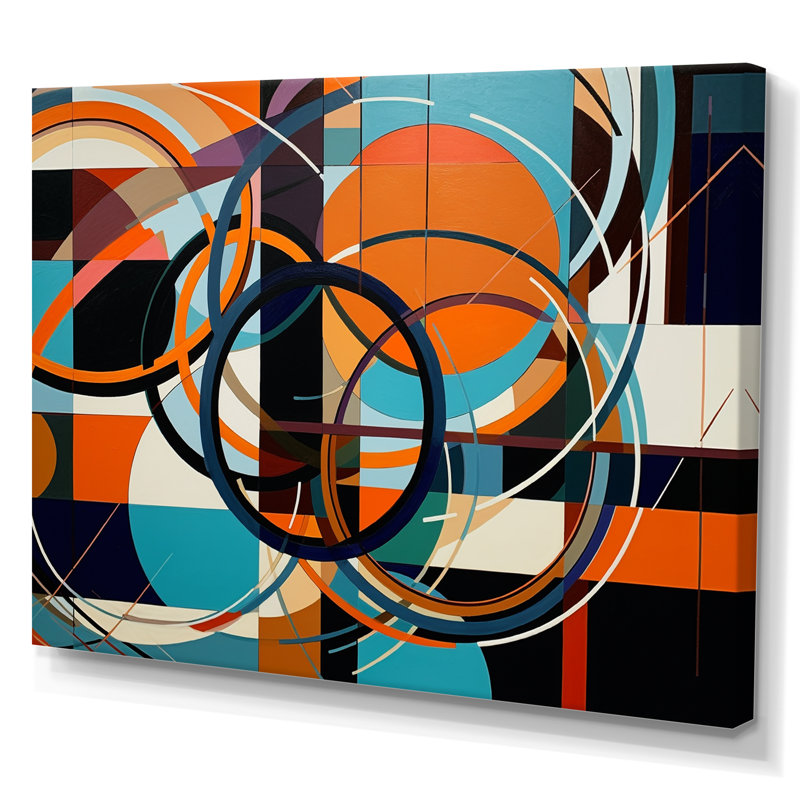 «Blue Orange Geometrie Unleashed - Abstract Shapes», art mural, 30" H x 40" W, Toile tendue