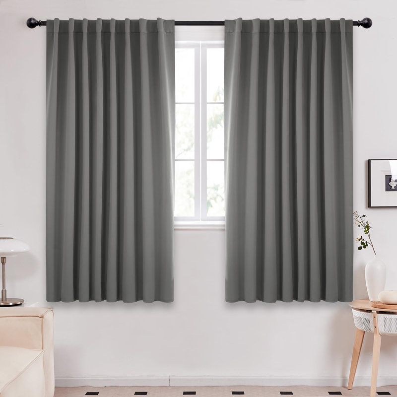 Blackout Thermal Insulated Room Darkening Curtains,  Back Tab & Rod Pocket for Bedroom & Living Room (Set of 2), Light Gray
