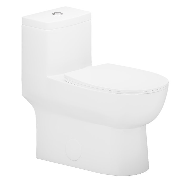 Toilette allongée monobloc à double chasse haute efficacité blanc brillant - 28,74 x 13,78 x 27,17