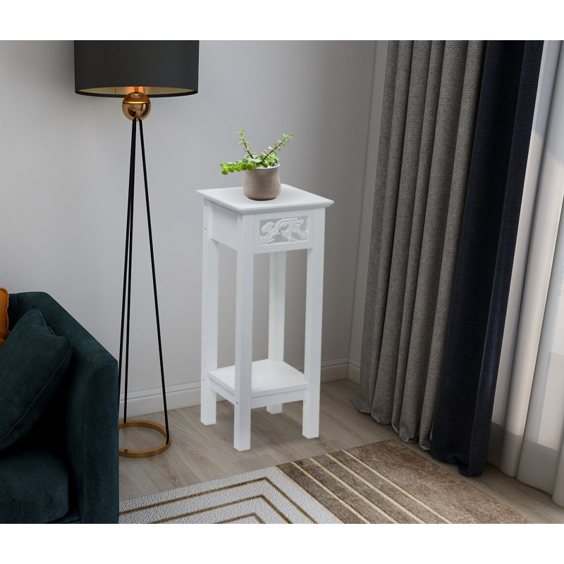 Mcadoo 23.7" H x 10" D x 10" W End Table, Side Table, Plant Stand with Storage Shelf, White, White, 23.5" H x 9.5" W x 9.5" D
