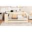 Lit double tapissier beige avec rangement intégré et charge, lit gigogne pour les invités occasionnels, plateforme de chargement, lit gigogne confortable