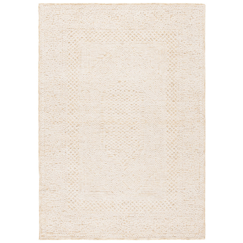 Creger Textural Hand Tufted Wool Cotton Oriental Rug in Gold/Ivory, Rectangle 3' x 5'