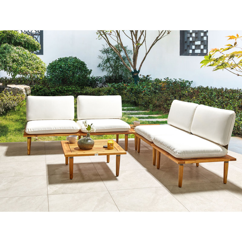 4 Seater Certified Acacia Wood Garden Sofa Set Light Hortense II, White