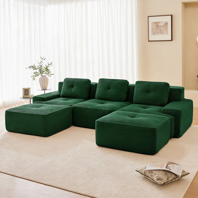 Canapé modulaire en forme de U de 117 pouces, tissu en velours côtelé, assise profonde, repose-pieds mobile, sans assemblage, conception antidérapante