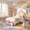 Lit simple tapissier princesse arc-en-ciel, lit plateforme en velours avec tiroir de rangement sous le lit, aucun sommier nécessaire, cadre de lit rose coloré pour les enfants