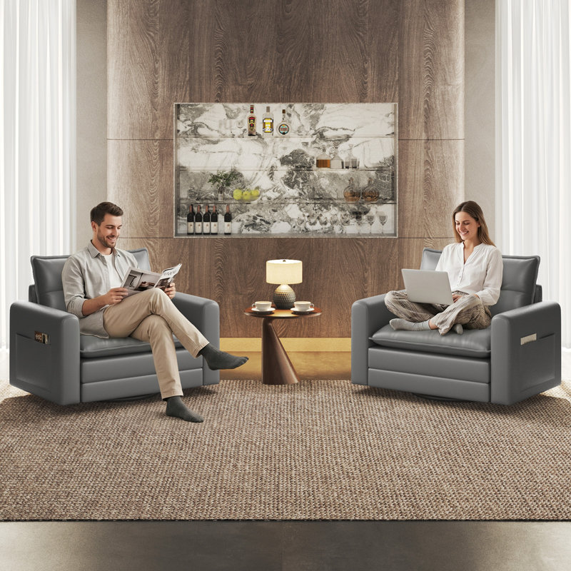 Fauteuil pivotant à 360° avec soutien lombaire, fauteuil pivotant avec assise profonde | Revêtement en similicuir souple, base pivotante en métal, gris, idéal pour la lecture et la détente, salon