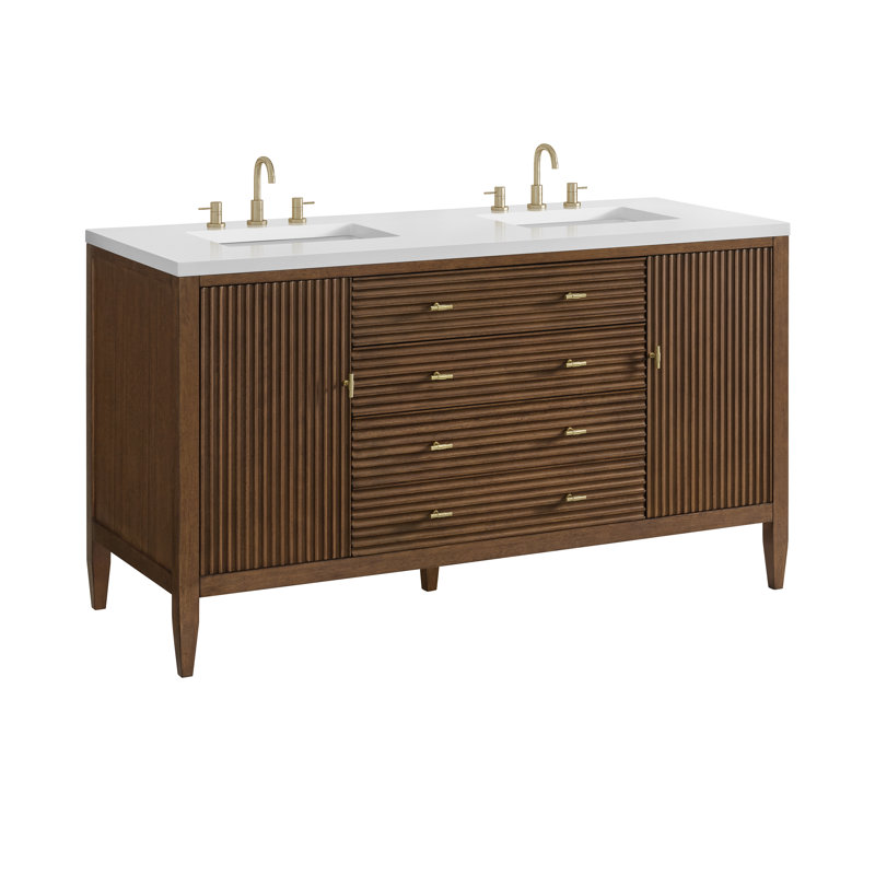 Myrrin 60'' W Double Vanity, White Zeus, 8" Widespread, Mid-Century Walnut