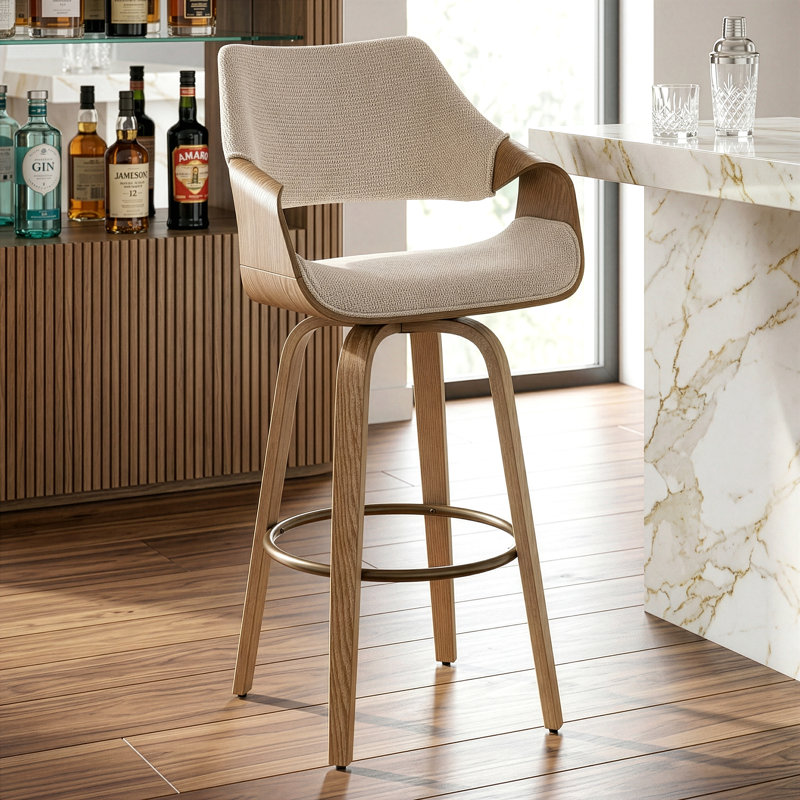 Tabouret de bar Beasley, Tabouret de bar (siège d'une hauteur de 29 po), Beige / bois blanc