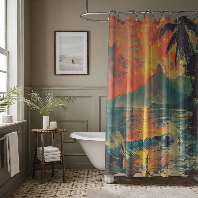 Rideau de douche standard 1 pièce Old-World Island Sunset, H 74 po x l 71 po