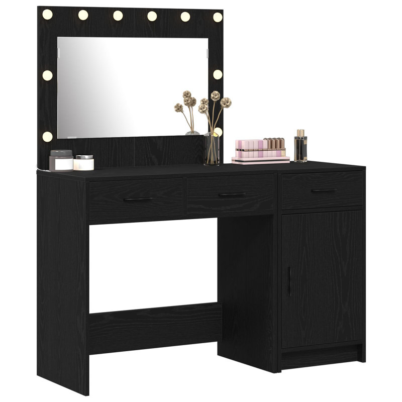 Dressing Table with Mirror, Black Oak