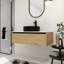 Meuble-lavabo de 36 po avec lavabo en céramique Art Black et tiroir à fermeture en douceur, design moderne chic, couleur café, matériau en contreplaqué, poignées de tiroir biseautées à extension aux 2/3,