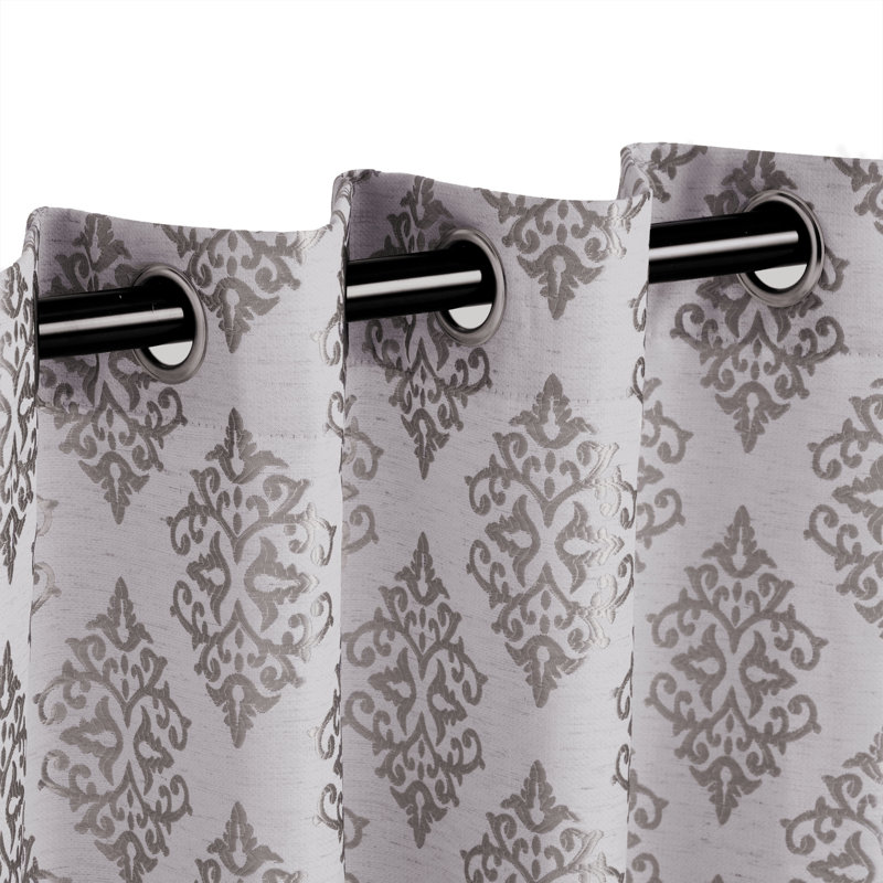 Paire de rideaux semi-transparents en jacquard damassé avec œillets Brodde, Nickel, l 52" x L 84"