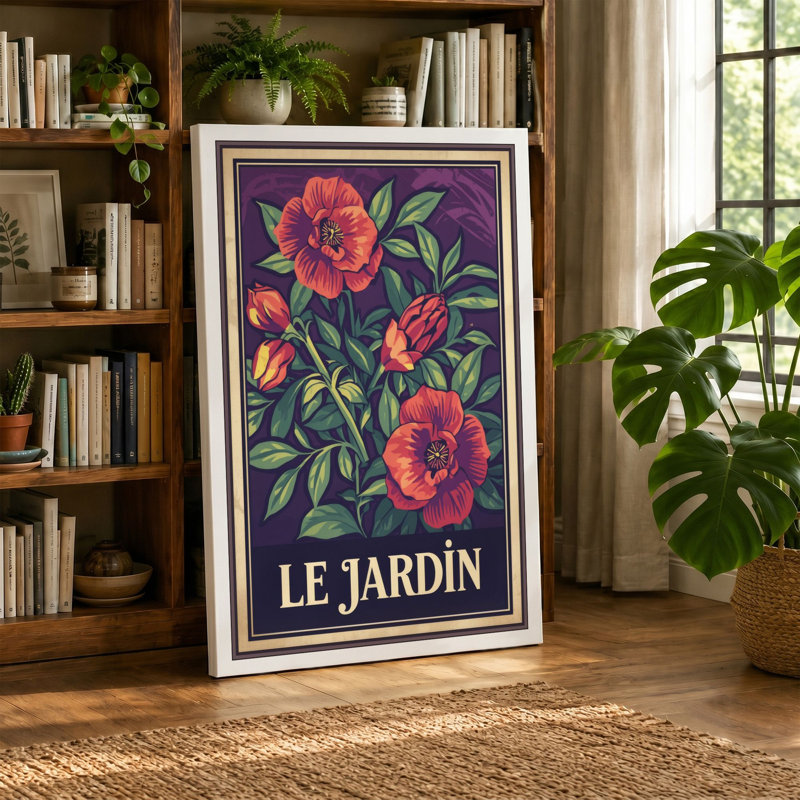 Le Jardin Botanical - Wrapped Canvas, 24x16 - 61.0 x 40.6 cm, Teal Border