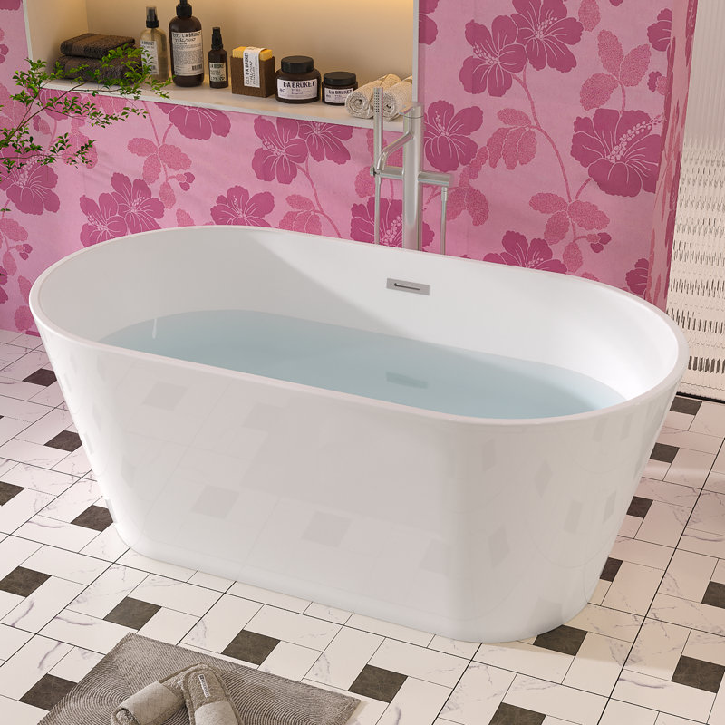 59'' White Freestanding Acrylic Soaking Bathtub