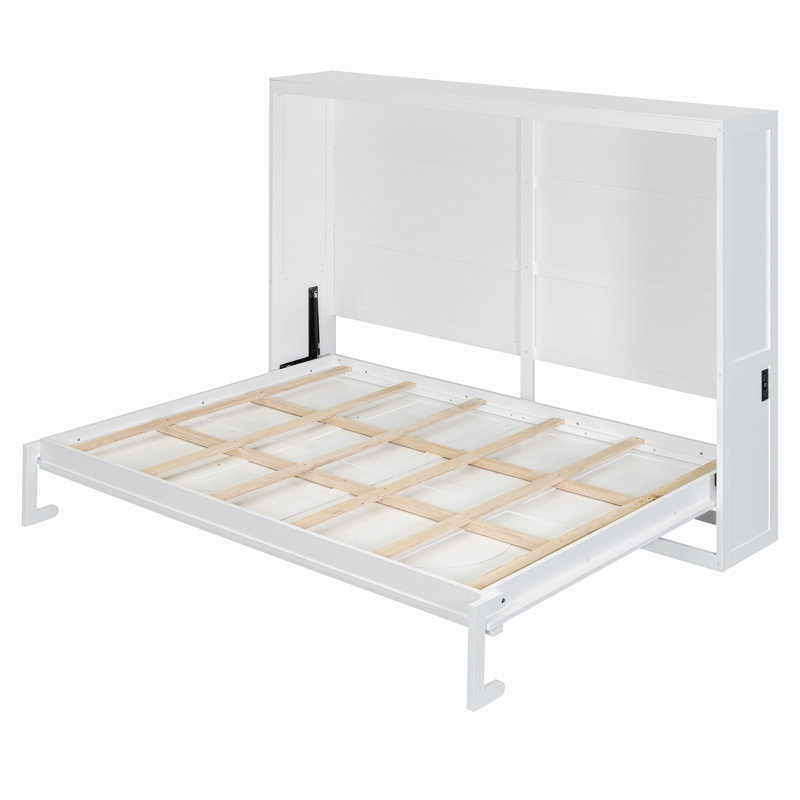 Murphy Bed Cabinet With Outlets, Queen, White