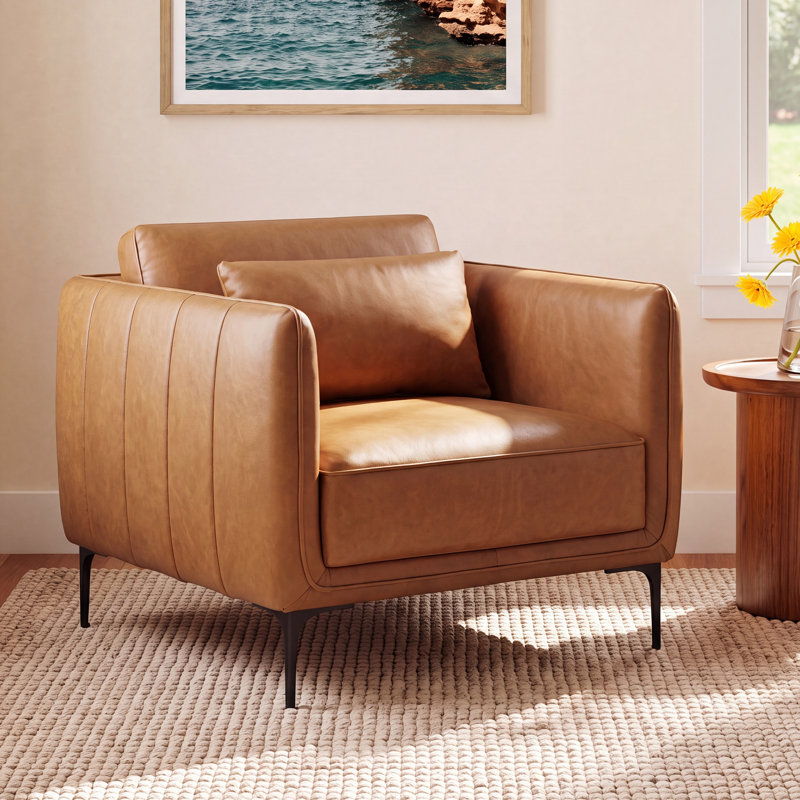 Rae Genuine Leather Upholstered Armchair, Marseille Brown Genuine Leather