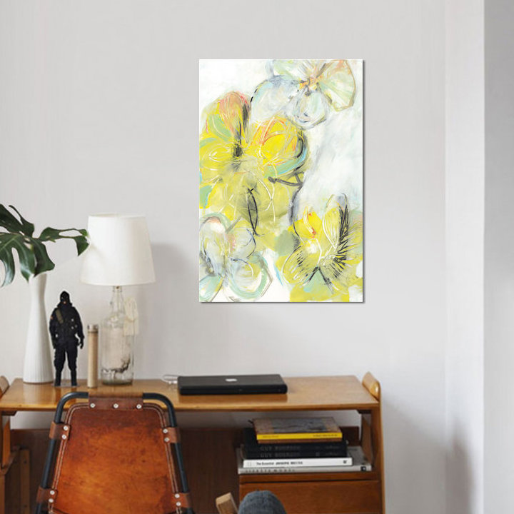 « yellow floral abstract ii », impression sur toile, H 12 po x l 8 po x P 0,75 po, Toile tendue, Pas de tapis