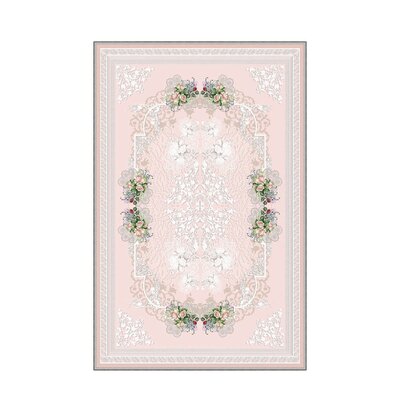 Vernice Oriental Machine Made Flatweave Polyester Area Rug in Pink/White/Green -  East Urban Home, 5ED6F1BAFDED47B495EBF0938A1179F0