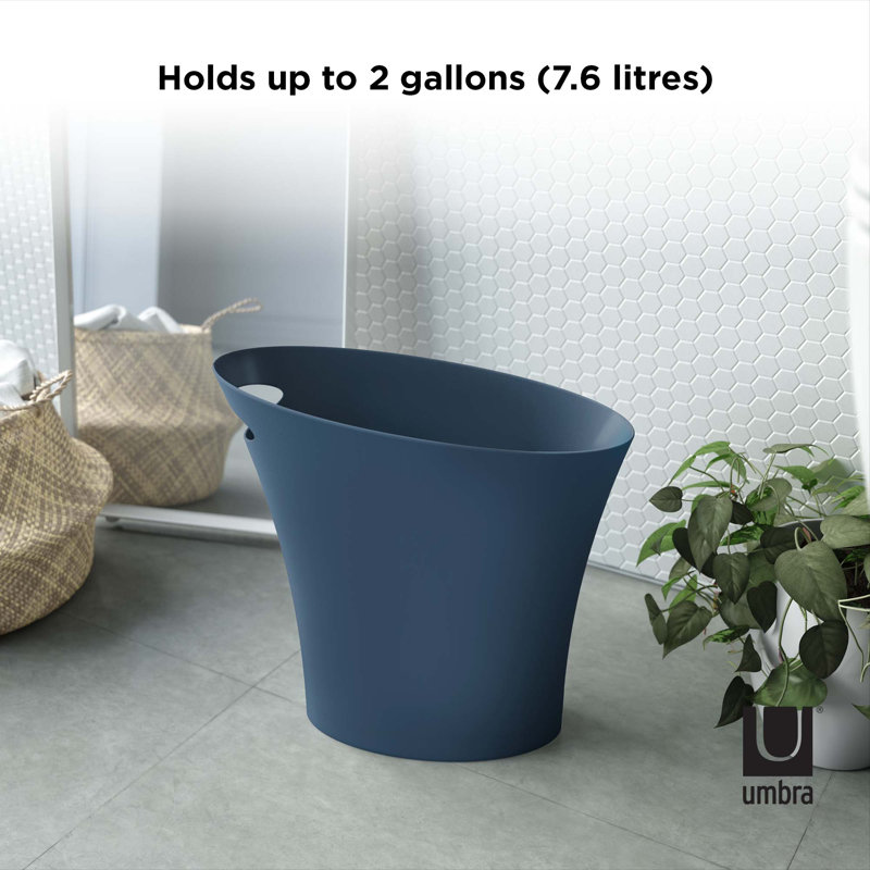 Denim Blue Slim Plastic Oval Waste Basket - 2 Gallons
