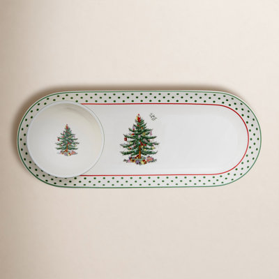 Christmas Tree Polka Dot Oval Chip and Dip