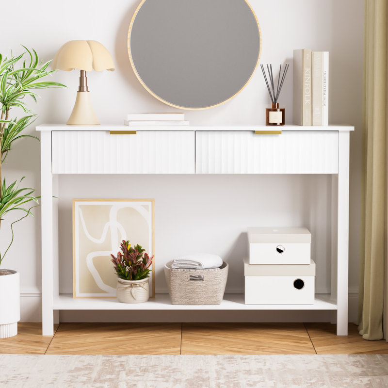 47" Console Table With 2 Drawers And Storage Shelf, White