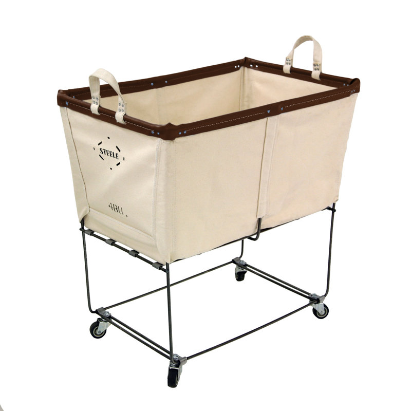 Canvas Rolling Laundry Basket with Handles, Black Leather, 0