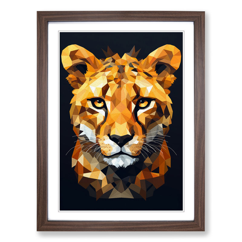 Cheetah Geometric No.2 - Single Picture Frame Print on Wood, 34cm H x 25cm W, Walnut Framed
