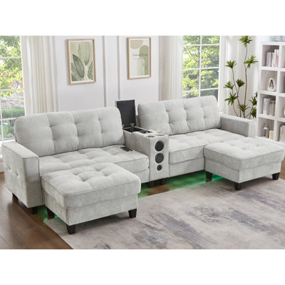 126'' Multifunctional U-Shaped Sectional Sofa With Wireless Charging