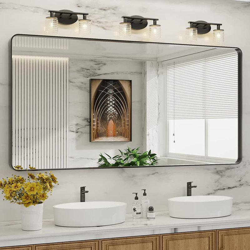 Raven Series Black Metal Framed Mirror, 32" x 72"