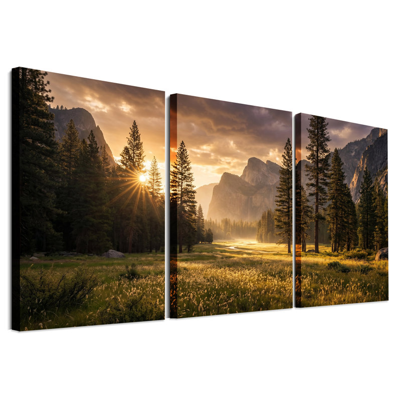«Sunrise Over Mountain Valley», ensemble de 3 toiles sur toile, 36"H x 24"W x 3pcs