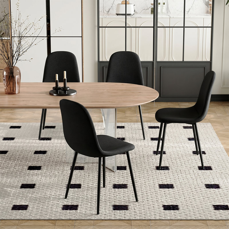 Upholstered Side Chairs With Metal Legs,Armless Dining Chair For Living Room,Kitchen,Dining Room, 4, Black