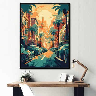 «Roseleen Blue and Orange Parked Vintage Cars», reproduction sur toile