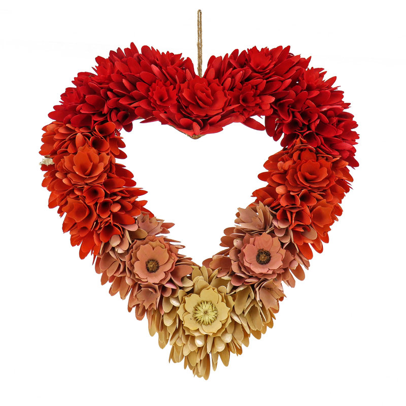 Couronne de cœur rouge Saint-Valentin, H 18 po x l 18 po x P 3,94 po