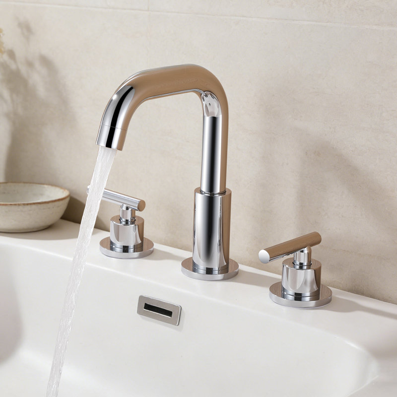 Solid Brass Double Handle Bathroom Sink Faucet, Without Drain, Brushed Nickel