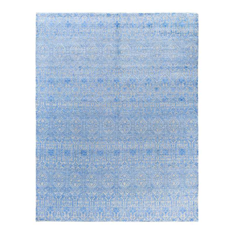 Blue Hand-Knotted Wool and Silk Medallion Rug, 8' x 10'